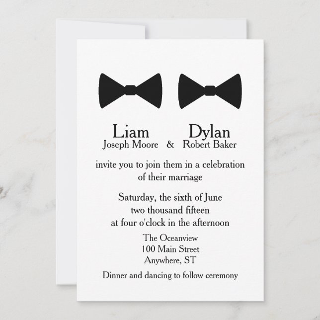 "Double Bow Ties" Invitation (Front)