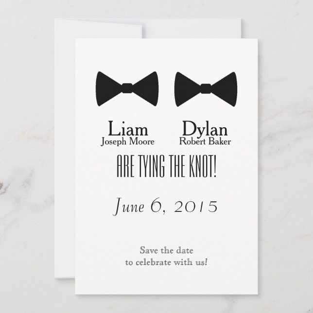 "Double Bow Ties" Save the Dates Date (Front)