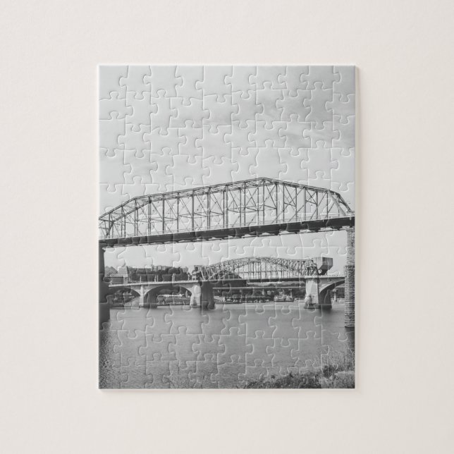 Double Bridge Black and White Photography Jigsaw Puzzle (Vertical)