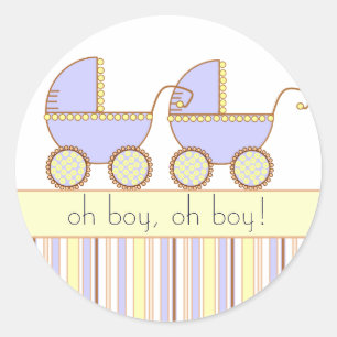 Double Carriage Twin Boys Classic Round Sticker