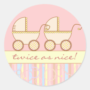 Double Carriage Twin Girls Classic Round Sticker