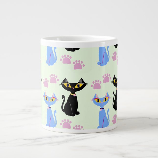 Double Cat Pattern Large Coffee Mug (Front)