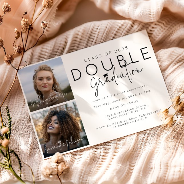 Double Celebration 2 Photo Graduation Invitation (Creator Uploaded)