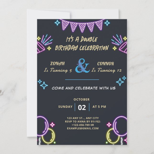 Double Celebration Birthday Invitation (Front)