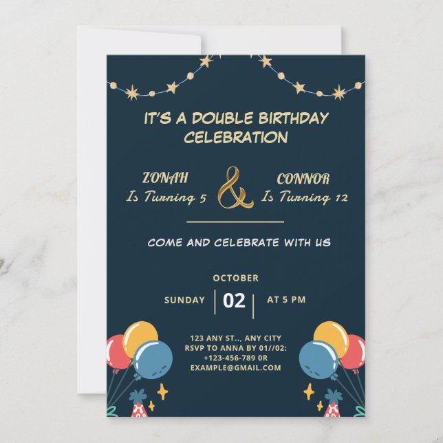 Double Celebration Birthday Invitation (Front)