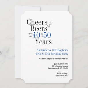 Double Celebration Cheers Beer Birthday Party Blue Invitation
