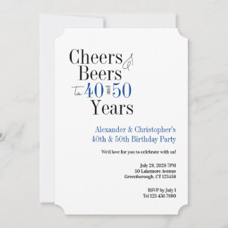 Double Celebration Cheers Beer Birthday Party Blue Invitation