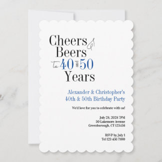 Double Celebration Cheers Beer Birthday Party Blue Invitation