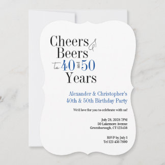 Double Celebration Cheers Beer Birthday Party Blue Invitation