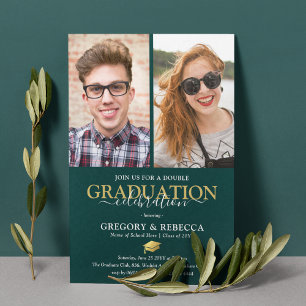 Double Celebration Graduation Party Graduate Photo Invitation