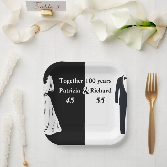 Double Celebration Joint Birthday 100 Year Paper Plate (Wedding)