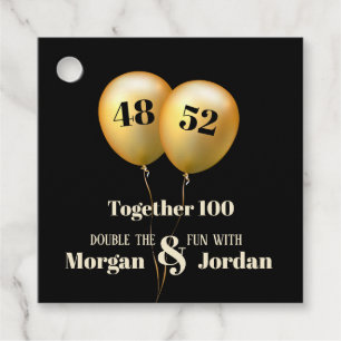 Double Celebration Joint Birthday Gold and Black Favour Tags