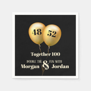 Double Celebration Joint Birthday Gold and Black Napkin