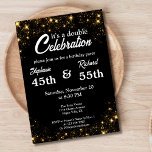 Double Celebration Joint Birthday Gold Black  Invitation<br><div class="desc">Elegant Double Celebration: Announce your dual milestone with our sophisticated "It's a Double Celebration" joint birthday invitation. With a black background and golden sparkles, this design beautifully displays the names, ages, and party details in a modern serif font. The back features the inviting message "Join Double the Fun." Customisable to...</div>