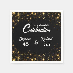 Double Celebration Joint Birthday Gold Black Napkin
