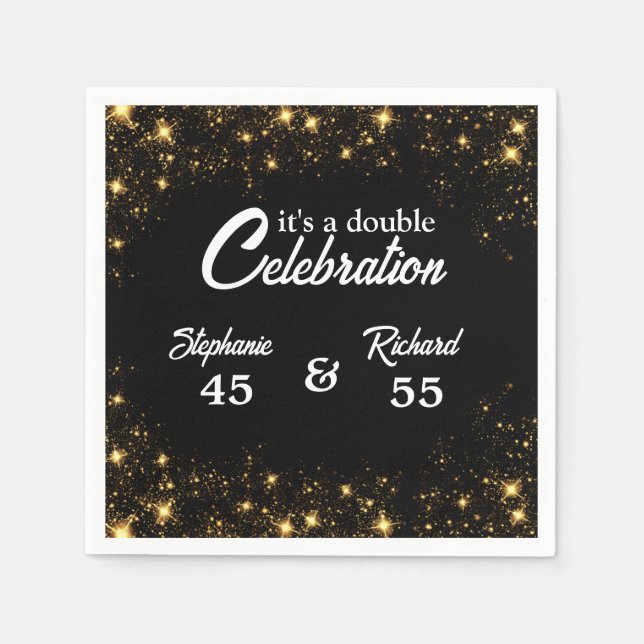 Double Celebration Joint Birthday Gold Black  Napkin (Front)