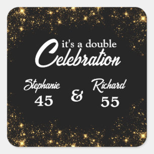 Double Celebration Joint Birthday Gold Black Square Sticker
