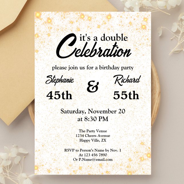 Double Celebration Joint Birthday Gold White Invitation (Creator Uploaded)