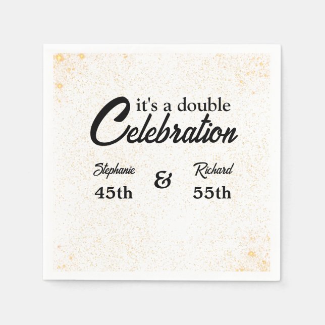 Double Celebration Joint Birthday Gold White Napkin (Front)