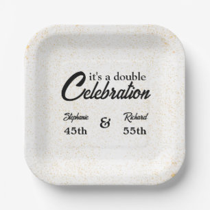 Double Celebration Joint Birthday Gold White Paper Plate