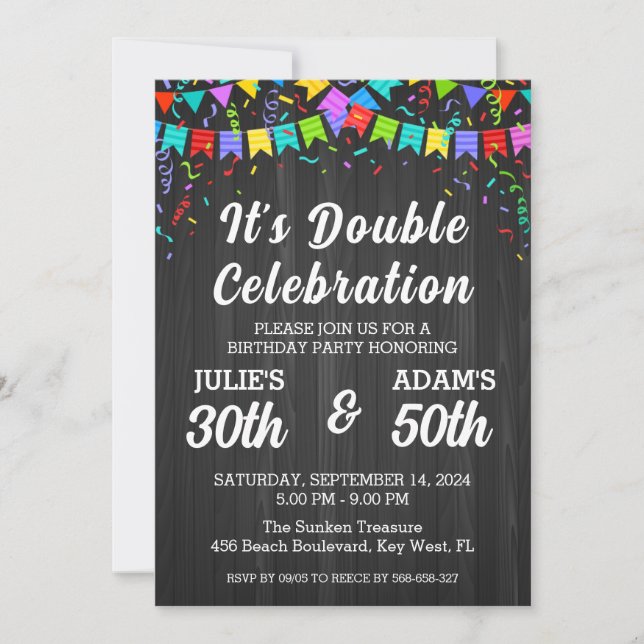 Double celebration joint birthday party invitation (Front)