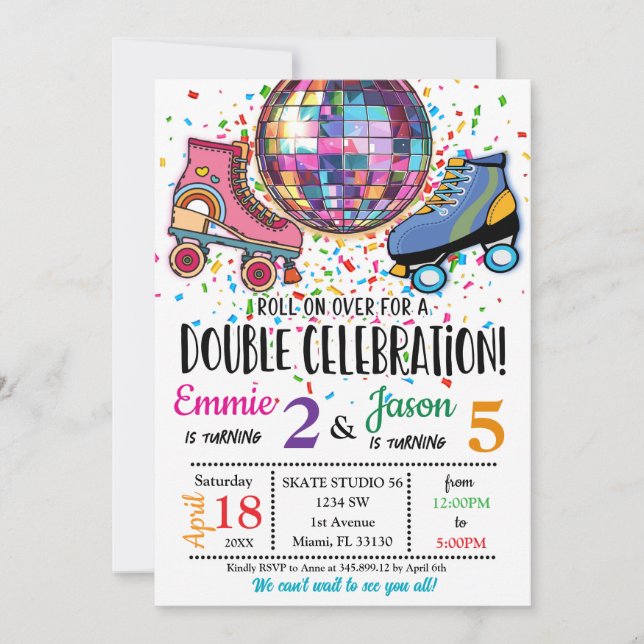 Double Celebration Roller Skating Disco Invitation (Front)