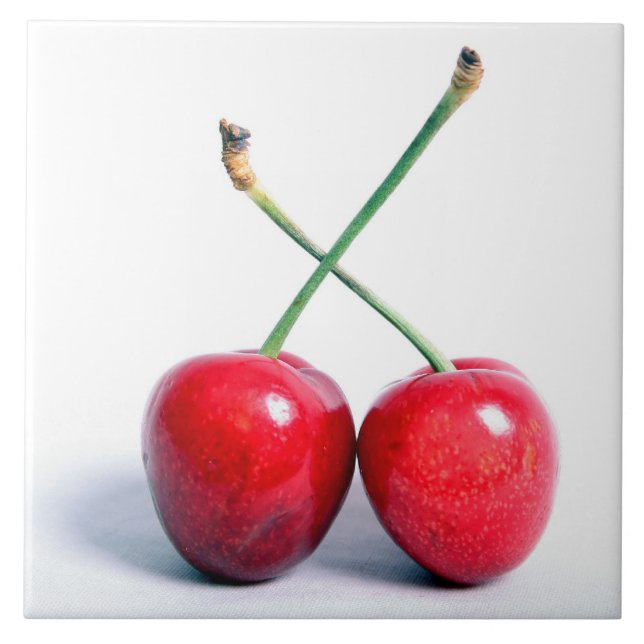 Double Cherries Close up Photo Tiles (Front)