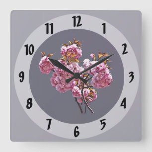 Double Cherry Blossom Branches Square Wall Clock