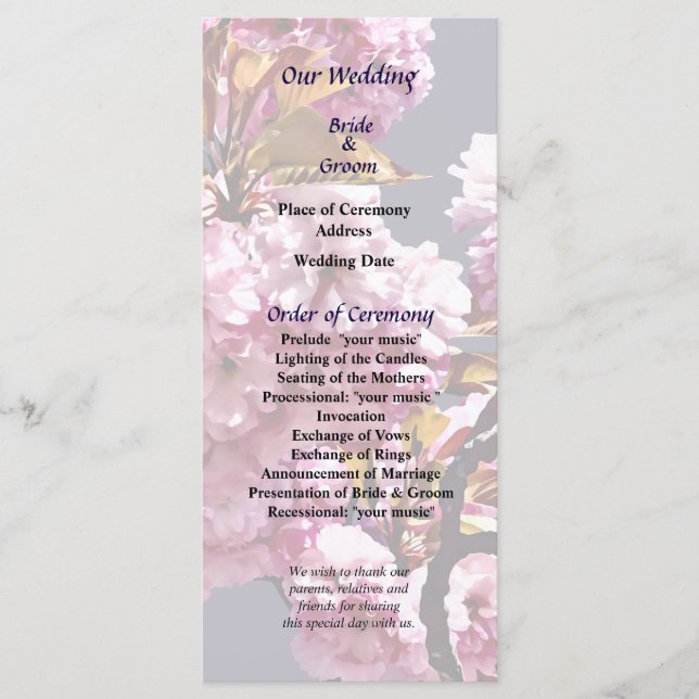 Double Cherry Blossoms Branches Wedding Program Programme (Front)