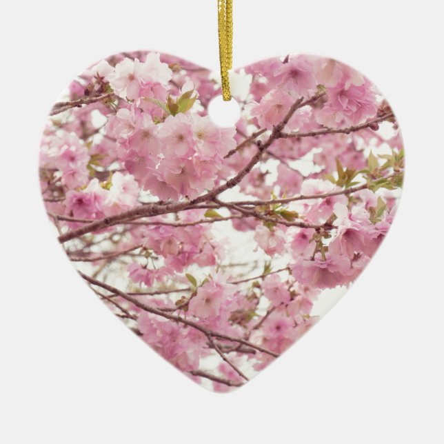 Double cherry blossoms in Japan Ceramic Tree Decoration (Front)