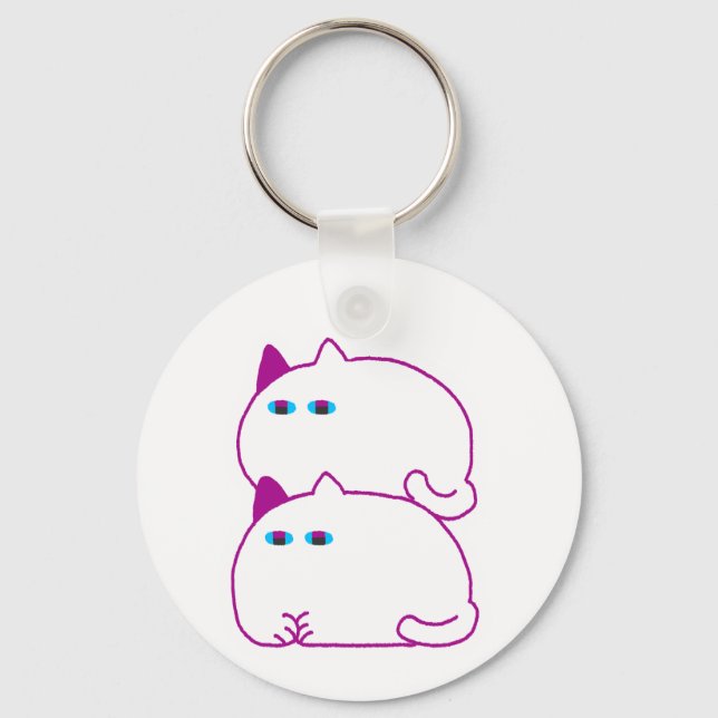 Double Chonky White Cat Key Ring (Front)