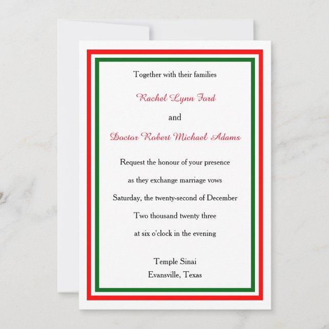 Double Christmas Trim -5x7 Wedding Invitation (Front)
