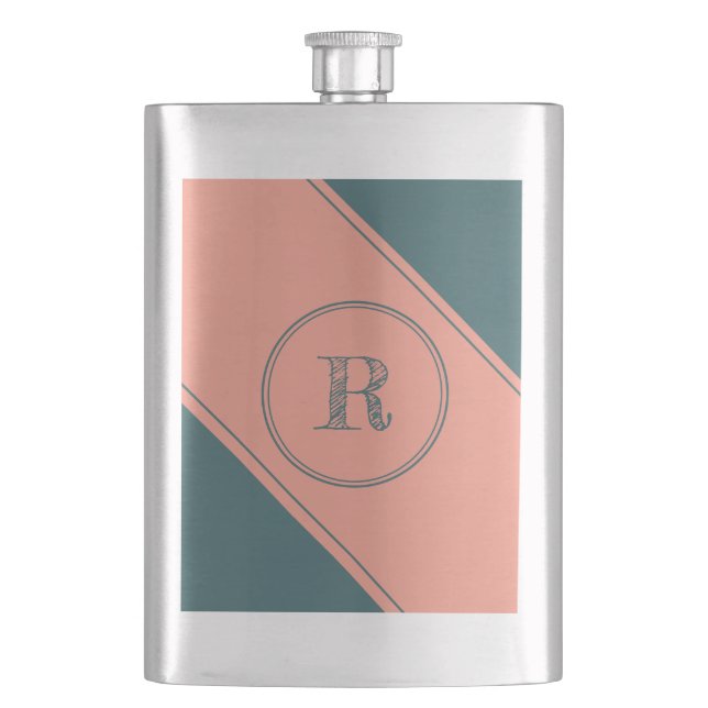 Double Circle Geometric Rectangle Initial Letter Hip Flask (Front)