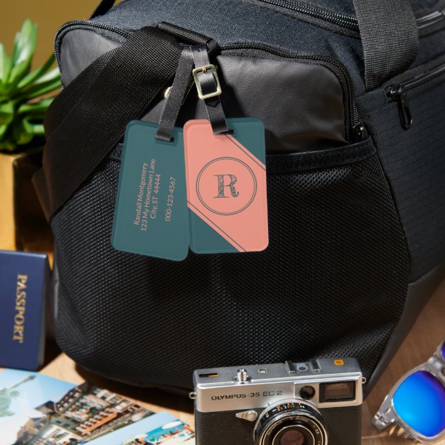 Double Circle Initial Letter Monogram Custom Luggage Tag (Front & Back)