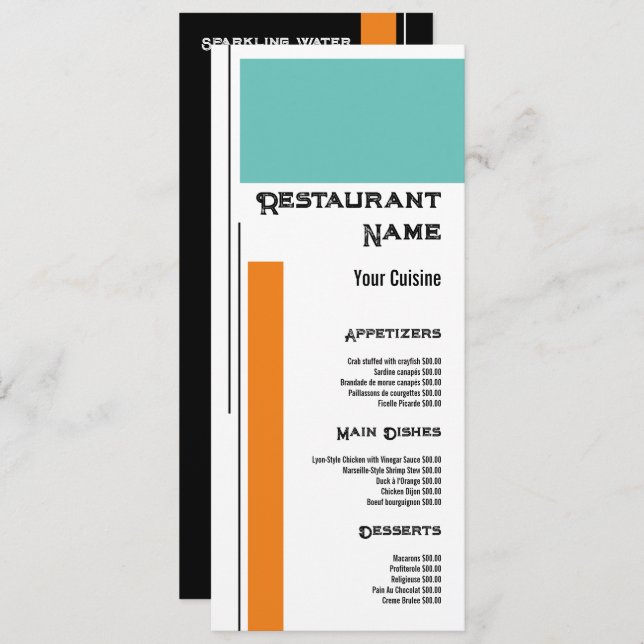 Double Classic Block Colour, Restaurant Slimline Menu (Front/Back)