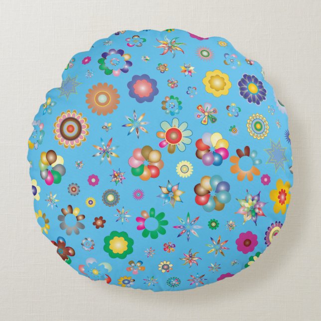 Double-colored round cushion Multi Flowers pattern (Front)