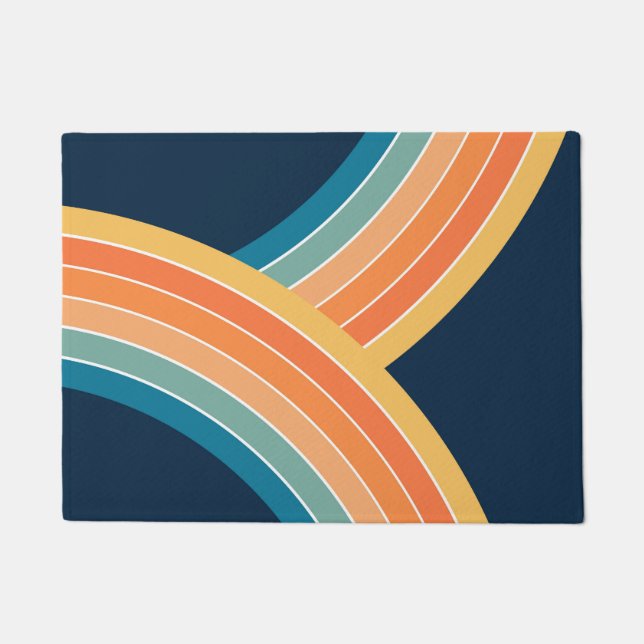Double colourful retro style rainbow doormat (Front)