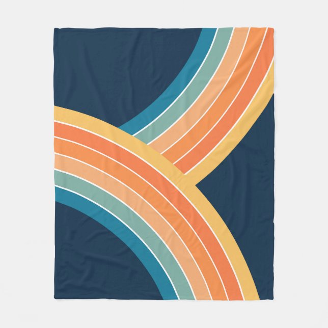 Double colourful retro style rainbow fleece blanket (Front)