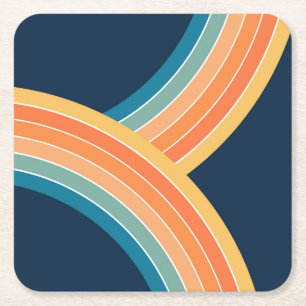 Double colourful retro style rainbow square paper coaster