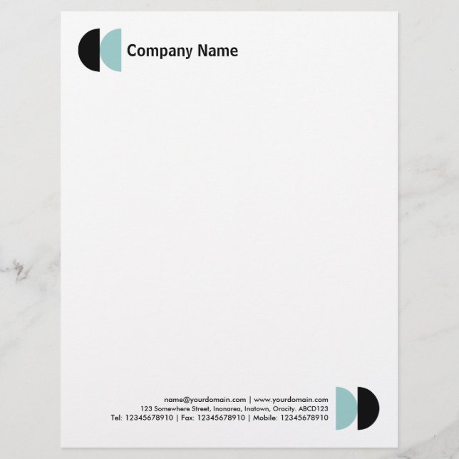 Double Crescents - Black and Lt Blue Green Custom Letterhead (Front)