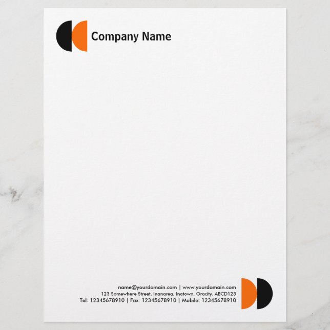 Double Crescents - Black and Orange Custom Letterhead (Front)