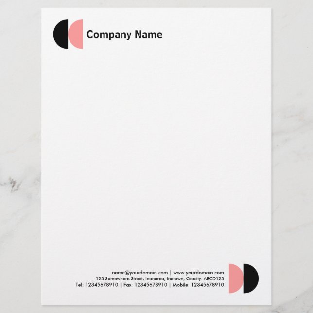 Double Crescents - Black and Soft Pink Custom Letterhead (Front)