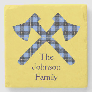 Double Cross Axe on yellow background family Stone Coaster