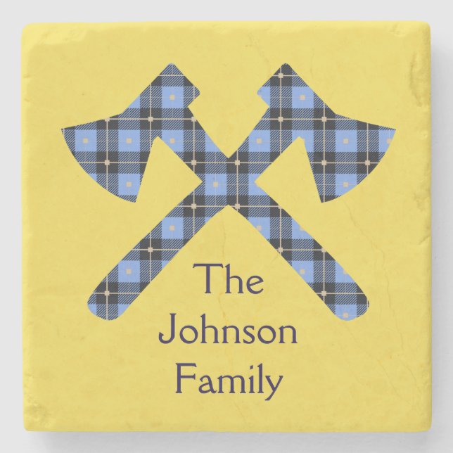 Double Cross Axe on yellow background family Stone Coaster (Front)
