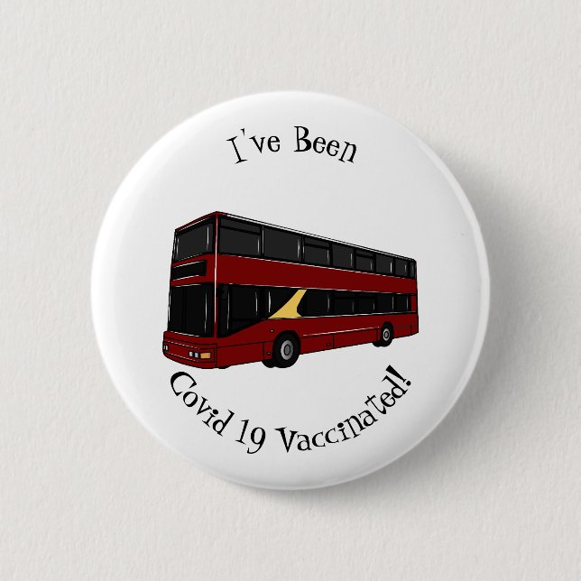 Double-decker bus cartoon illustration 6 cm round badge (Front)