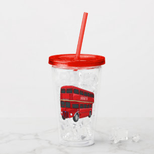 Double-decker bus cartoon illustration  acrylic tumbler