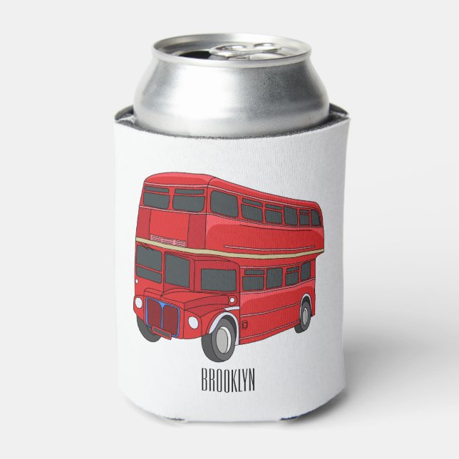 Double-decker bus cartoon illustration can cooler (Can Front)