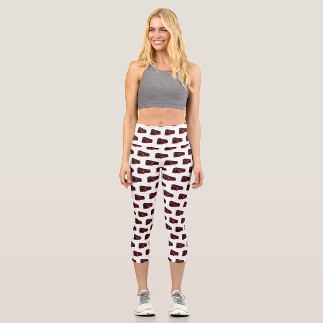 Double-decker bus cartoon illustration capri leggings (Front)