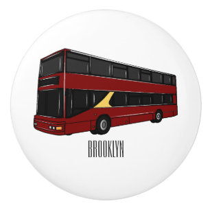 Double-decker bus cartoon illustration ceramic knob