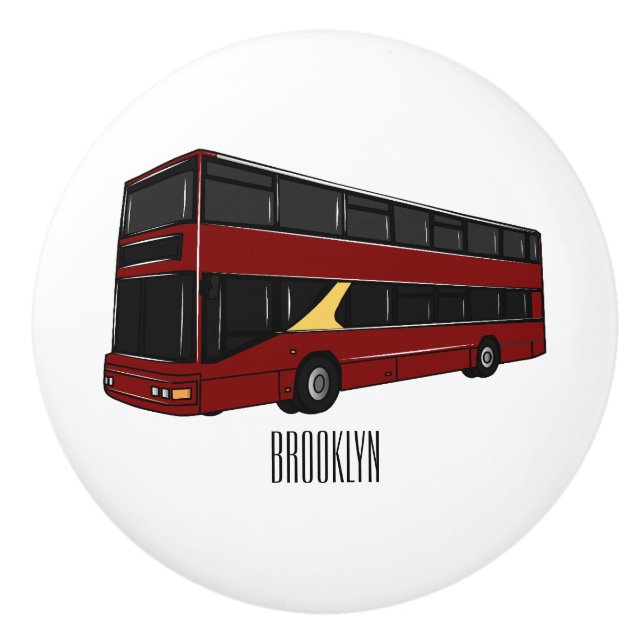 Double-decker bus cartoon illustration ceramic knob (Front)